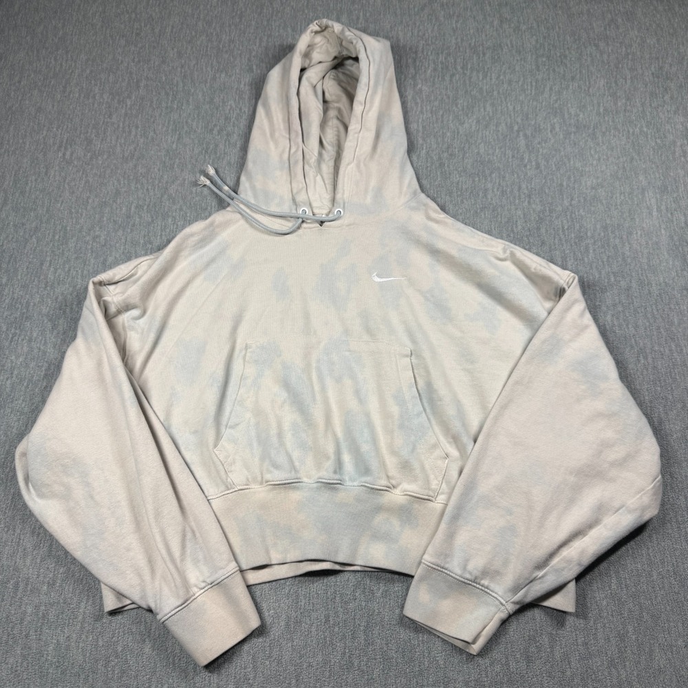 Nike Hoodie Women S Beige Tie Dye‎ Cropped Pullover Fleece Sweatshirt Sportswear